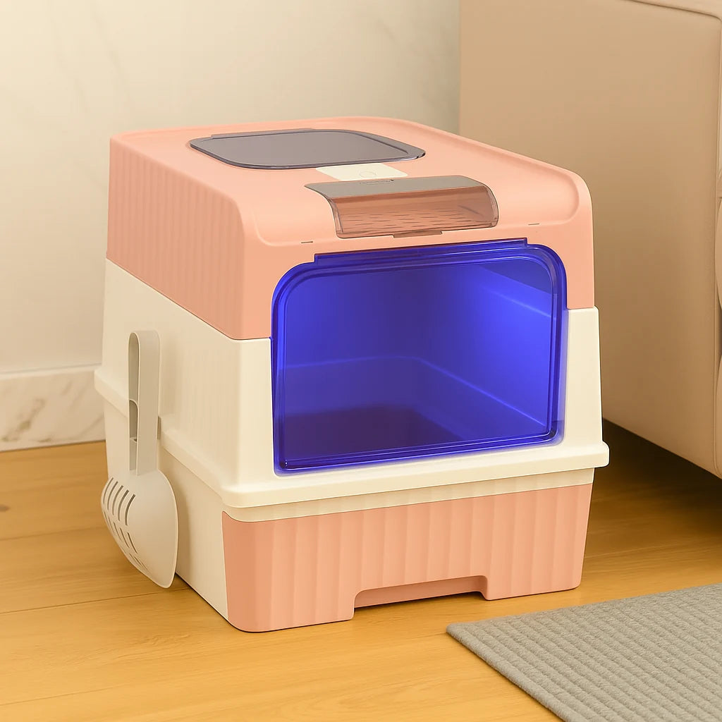 Enclosed Cat Litter Box – Hooded Litter Tray with Scoop 9