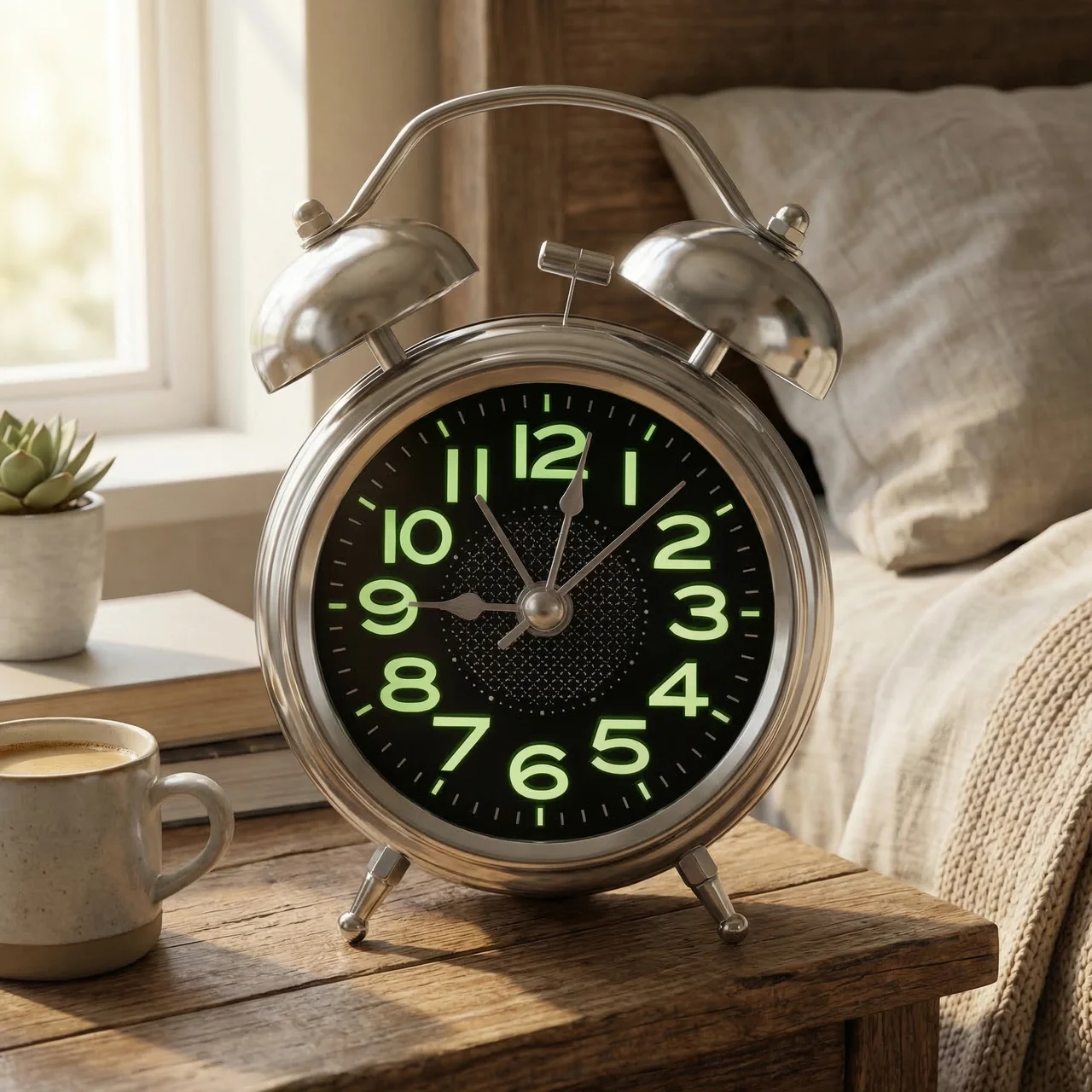 Extra Loud Retro Twin Bell Alarm Clock for Heavy Sleepers with Silent Quartz Movement and Night Light – Metal Case 1