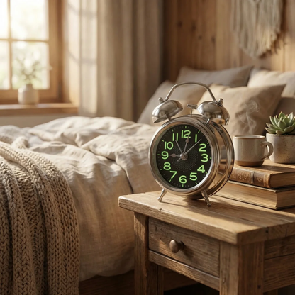 Extra Loud Retro Twin Bell Alarm Clock for Heavy Sleepers with Silent Quartz Movement and Night Light – Metal Case 2