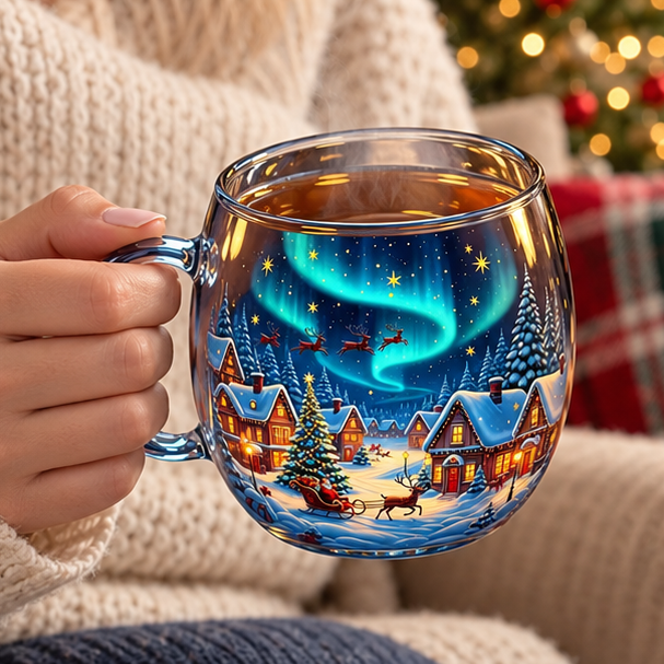 Royeva Hand Painted Glass Coffee Mug With Handle For Hot Drinks