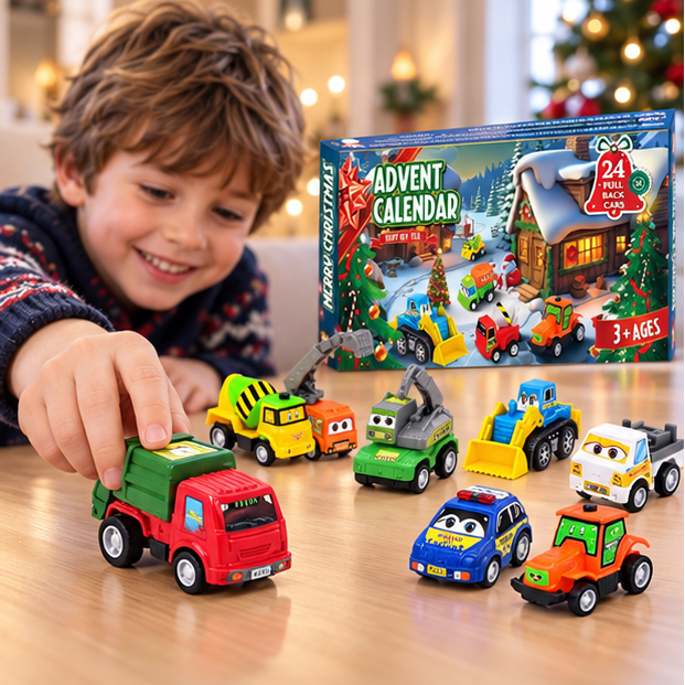 Royeva 2026 Car Advent Calendar 24 Days Pull Back Toy Vehicles Christmas Countdown