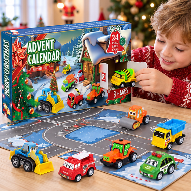 Royeva 2026 Car Advent Calendar 24 Days Pull Back Toy Vehicles Christmas Countdown