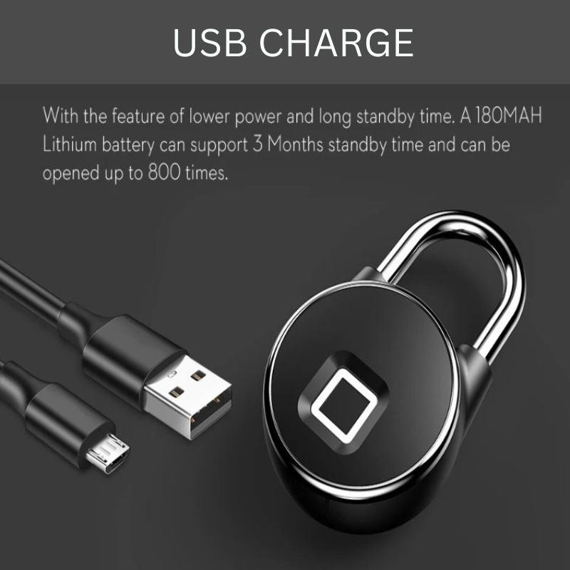 Fingerprint Padlock | Biometric & Bluetooth | IP65 | USB Rechargeable | 10 Fingerprints | 3-Month Battery 2