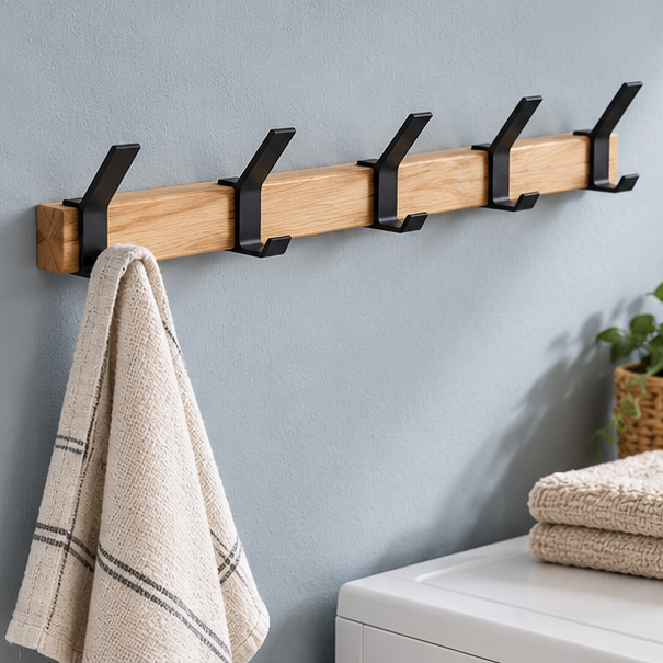 Royeva Wooden Wall Mount Coat Rack With Adjustable Double Hooks-Entryway Organizer