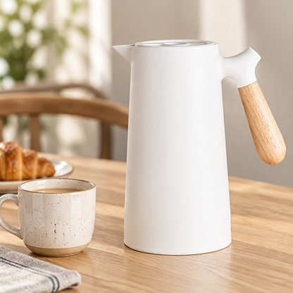 Royelle 1L Insulated Thermal Coffee Carafe With Wood Handle