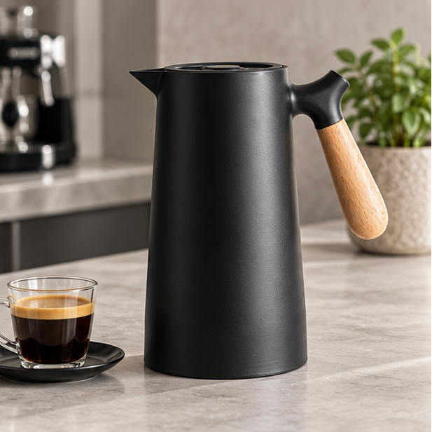 Royelle 1L Insulated Thermal Coffee Carafe With Wood Handle