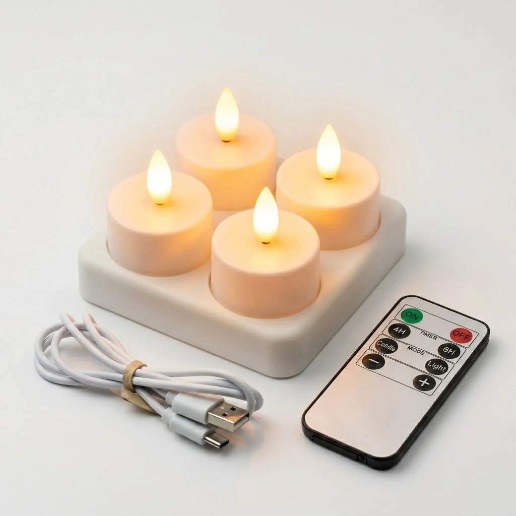 Flameless LED Candles Set USB Rechargeable Remote Timer Home Decor 0