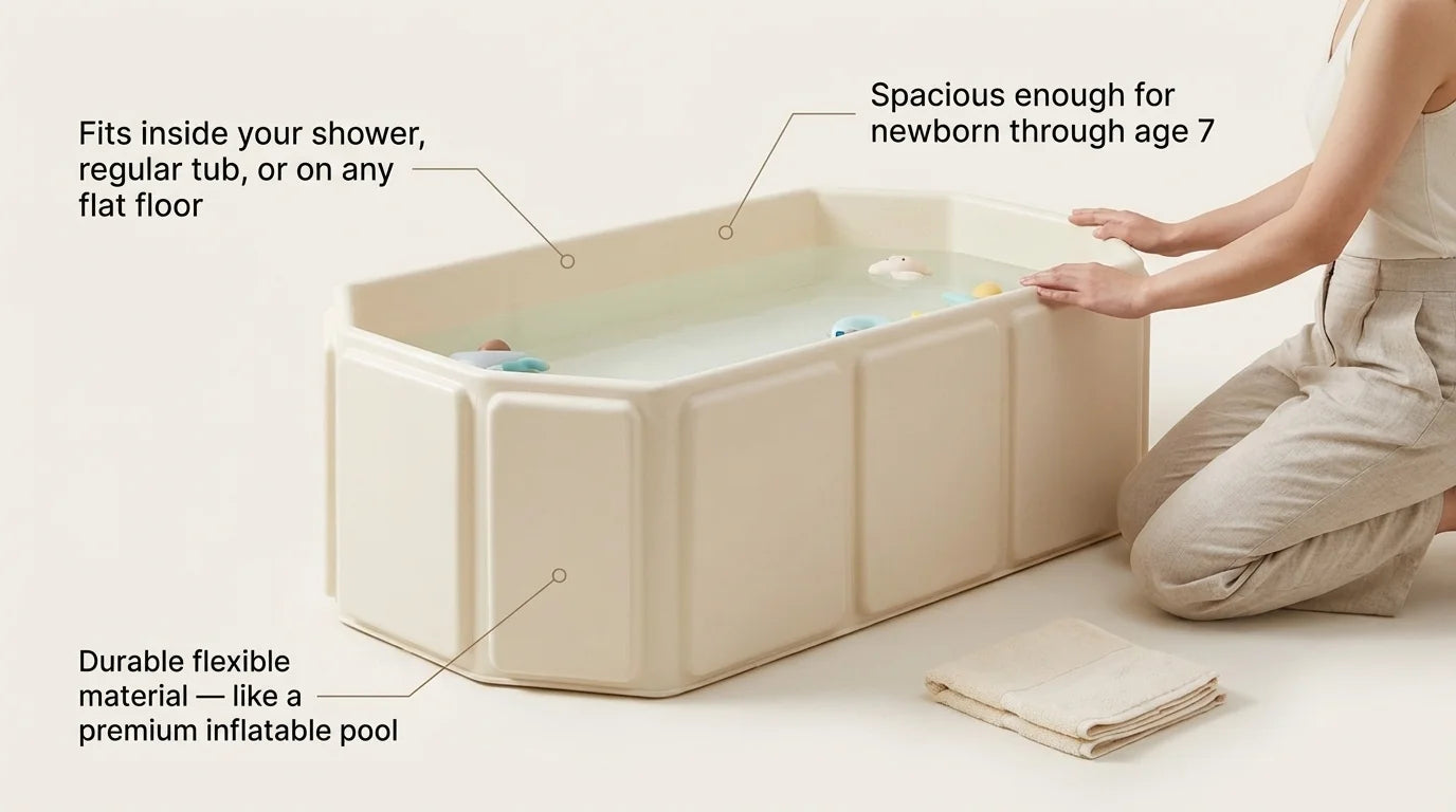 Foldable Baby Bath Tub | Non-Slip Base | Portable | 76x38x25cm | Blue | Infants to Toddlers 4
