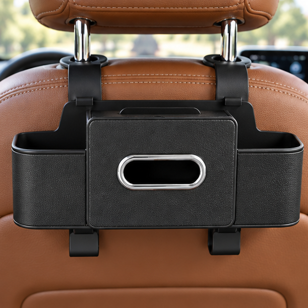 Royeva Car Seat Back Organizer-PU Leather Storage Box with Tissue Holder and Cup Holder