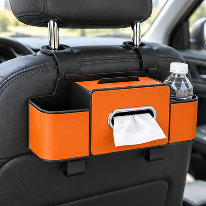 Royeva Car Seat Back Organizer-PU Leather Storage Box with Tissue Holder and Cup Holder