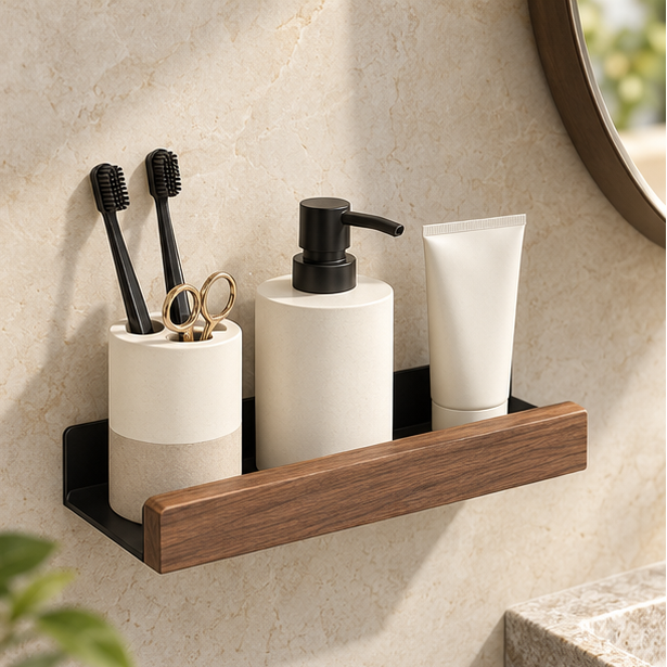 Royelle Adhesive Bathroom Wall Shelf-Slim Shower Ledge Storage Organizer