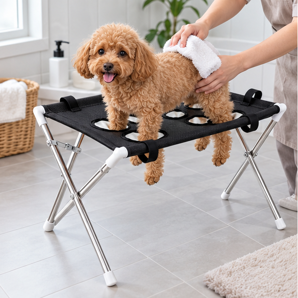 Royeva Foldable Pet Grooming Hammock Stand with Breathable Mesh for Small Dogs and Cats