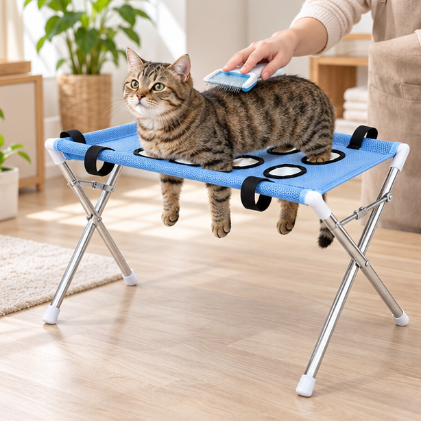 Royeva Foldable Pet Grooming Hammock Stand with Breathable Mesh for Small Dogs and Cats