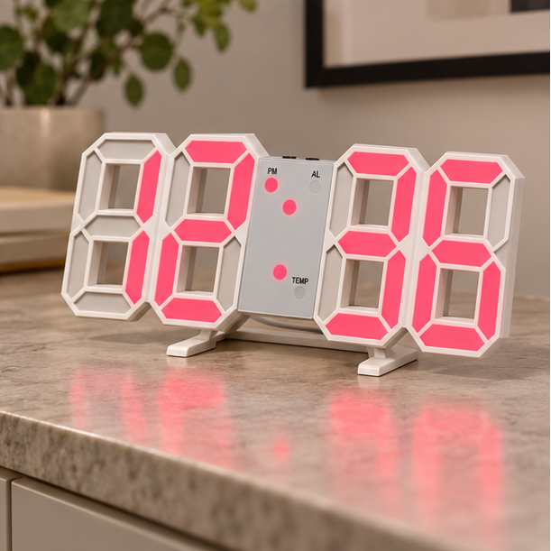 Royelle 3D LED Digital Wall Clock-Large Modern Display With Adjustable Brightness