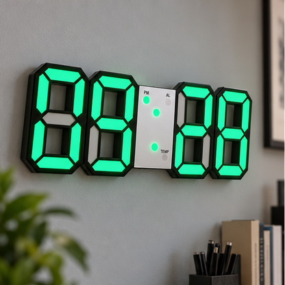 Royelle 3D LED Digital Wall Clock-Large Modern Display With Adjustable Brightness