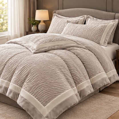 Royora 4-Piece Milk Velvet Bedding Set with Textured Duvet Cover & Pillowcases