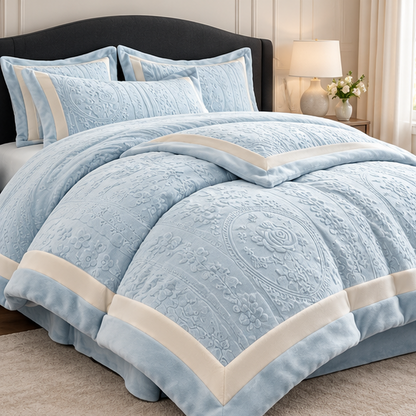 Royora 4-Piece Milk Velvet Bedding Set with Textured Duvet Cover & Pillowcases