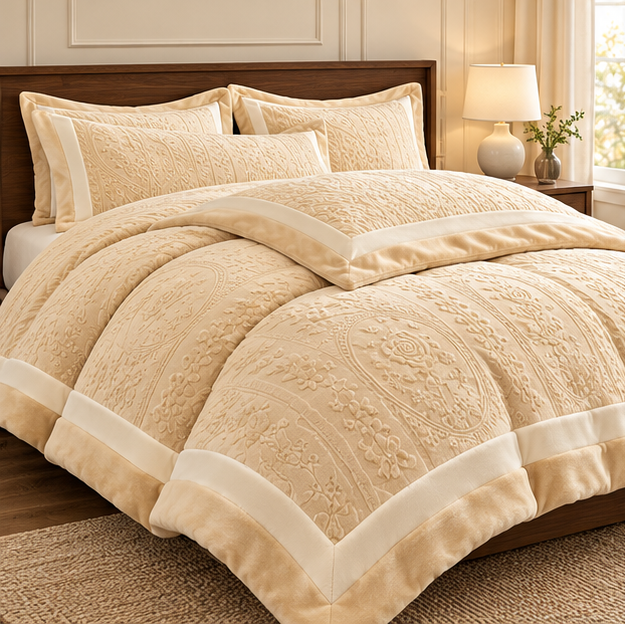 Royora 4-Piece Milk Velvet Bedding Set with Textured Duvet Cover & Pillowcases