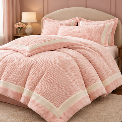 Royora 4-Piece Milk Velvet Bedding Set with Textured Duvet Cover & Pillowcases