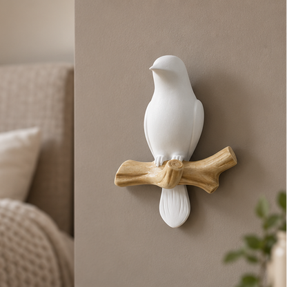 Royelle Decorative Bird Branch Wall Hook-Resin White Coat Hanger