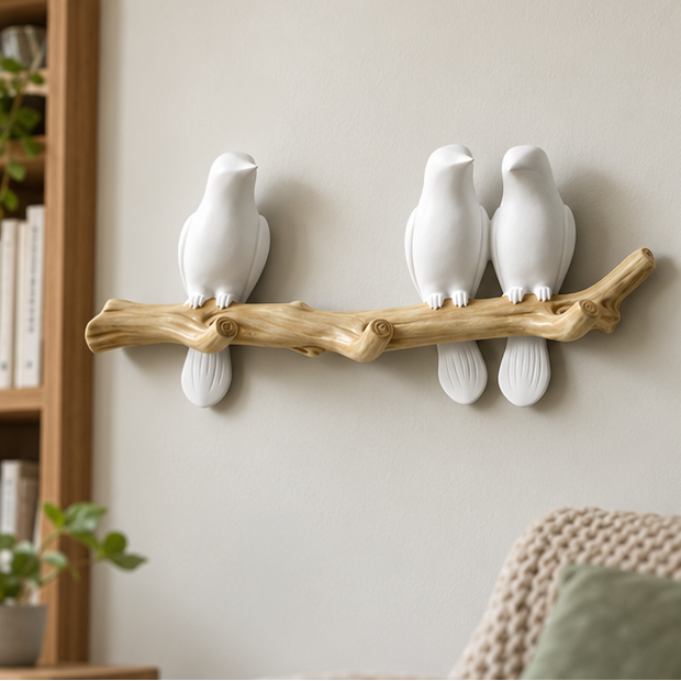 Royelle Decorative Bird Branch Wall Hook-Resin White Coat Hanger