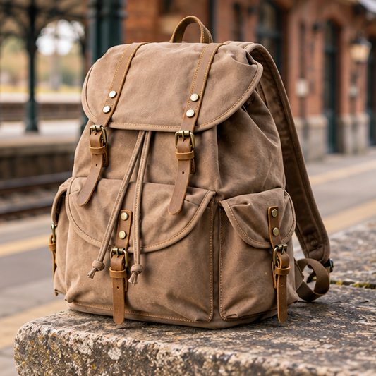 Royelle Military Canvas Backpack-Rugged Travel Rucksack