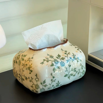 French Country Floral Tissue Box Cover | Vintage Crackle Glaze Decor 0