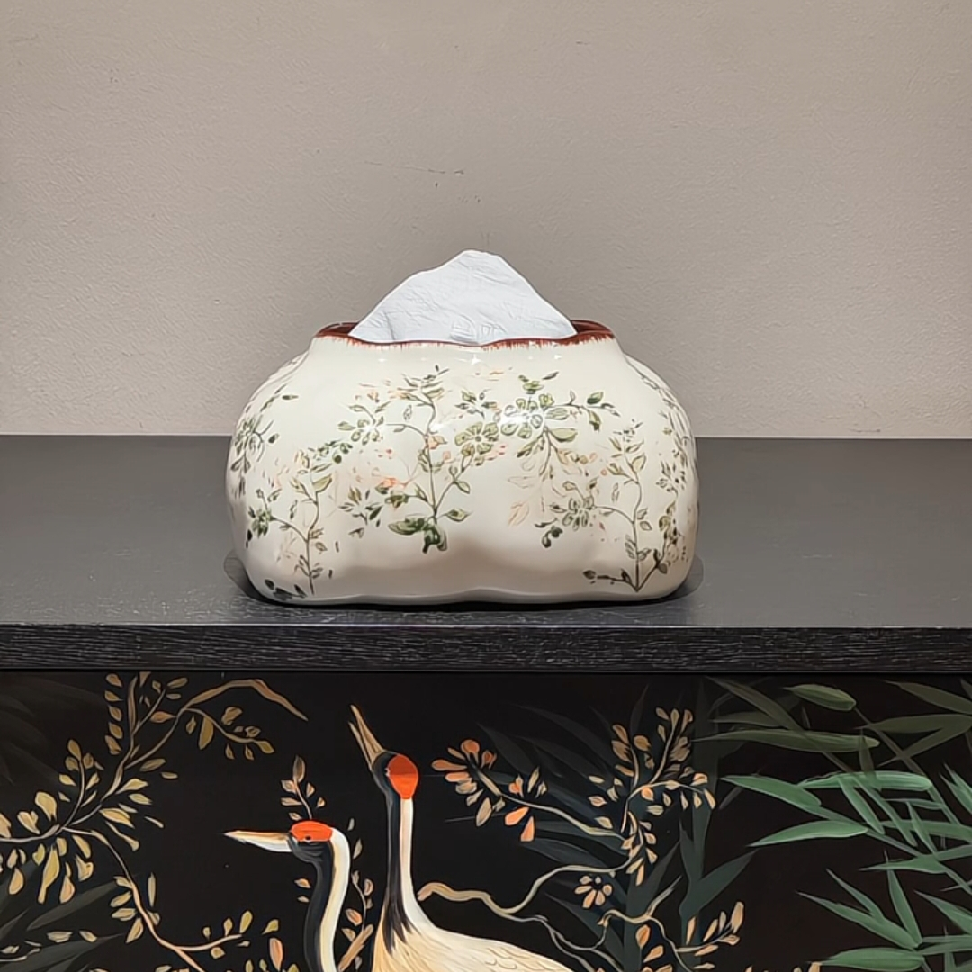 French Country Floral Tissue Box Cover | Vintage Crackle Glaze Decor 1