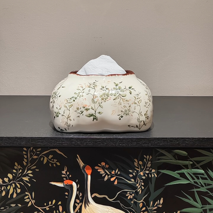 French Country Floral Tissue Box Cover | Vintage Crackle Glaze Decor 1