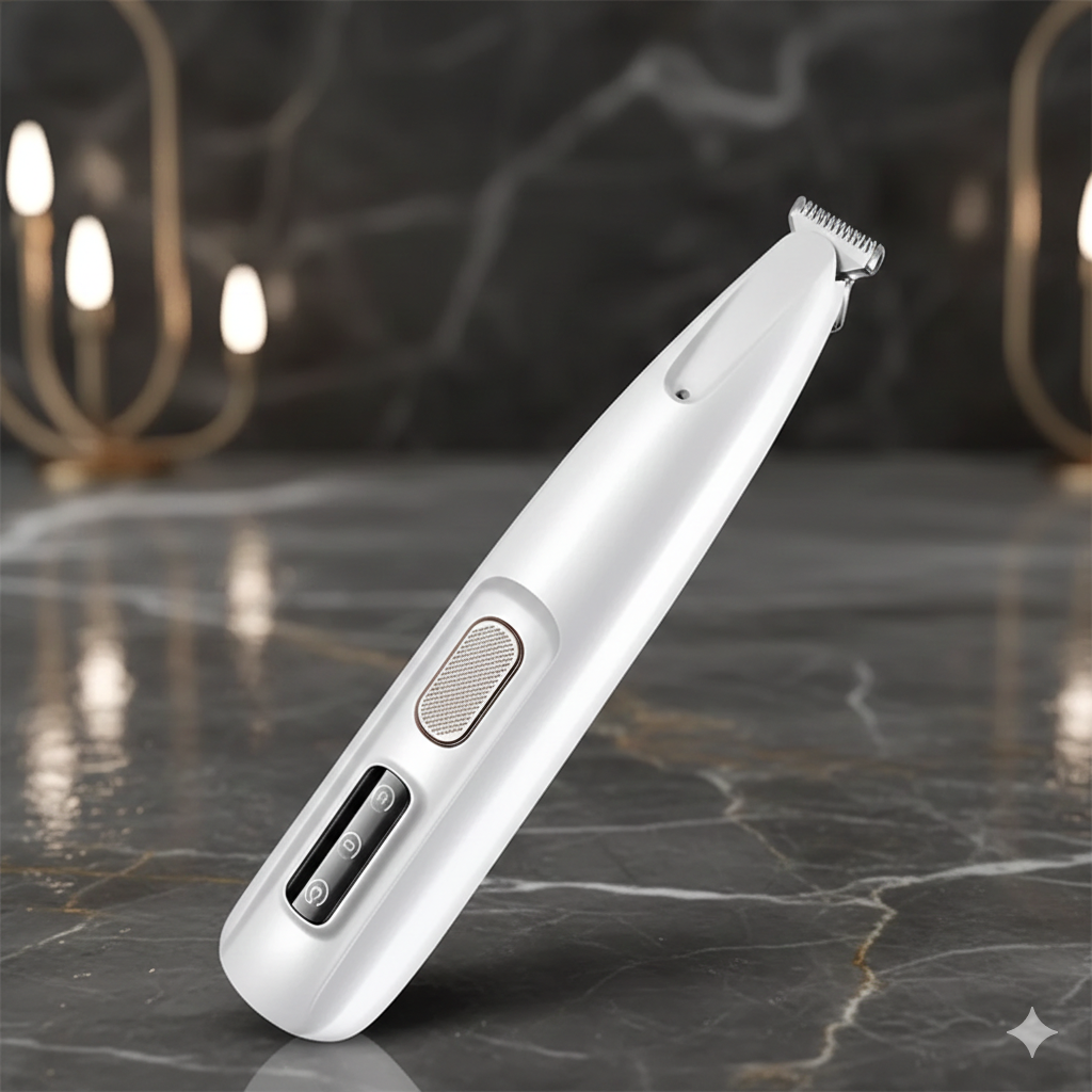 Ambra Gentle Quiet Pet Trimmer for Sensitive Areas with LED Light and Ceramic Blades