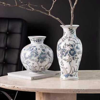 Royora Gilded Blue and White Chinoiserie Porcelain Decorative Vase