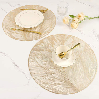 Sovere Round Gold Leaf Placemats Set of 6 - Heat-Resistant Table Mats