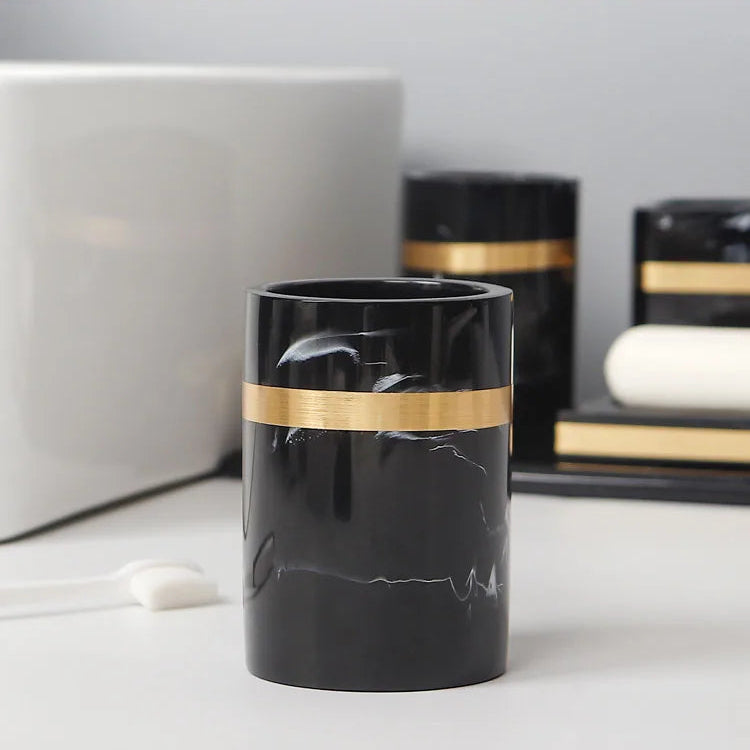 Royora Black Marble Look Resin Vanity Tray with Gold Handles