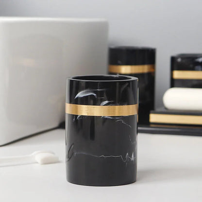 Royora Black Marble Look Resin Vanity Tray with Gold Handles