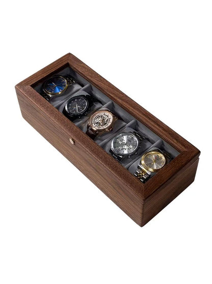 Eloria Walnut Watch Display Case Top for Men with Glass Lid & Soft Microfiber Interior