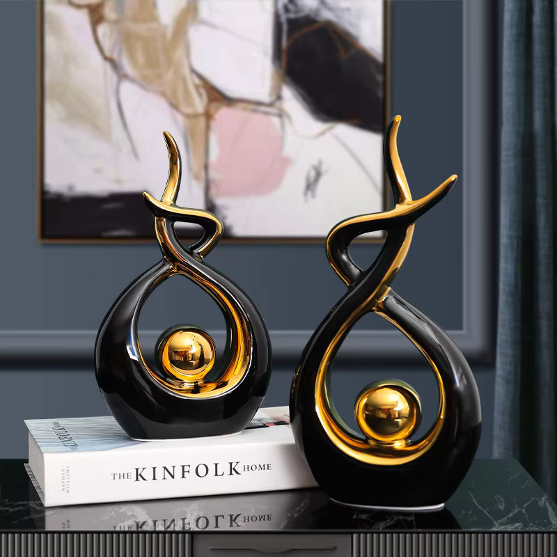 Royora Abstract Ceramic Sculpture with Gold Accents for Modern Home Decor