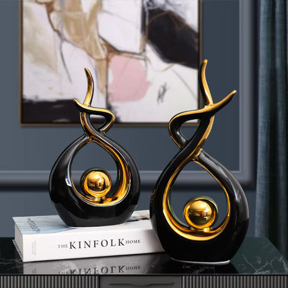 Royora Abstract Ceramic Sculpture with Gold Accents for Modern Home Decor