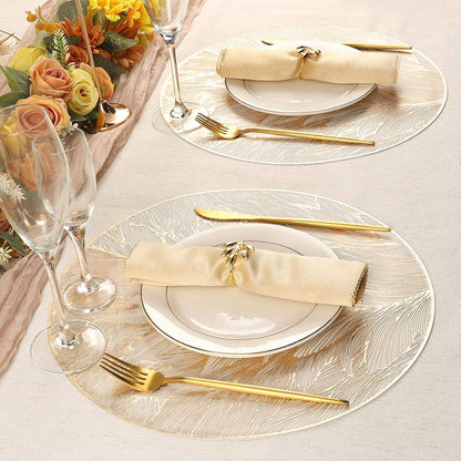 Sovere Round Gold Leaf Placemats Set of 6 - Heat-Resistant Table Mats