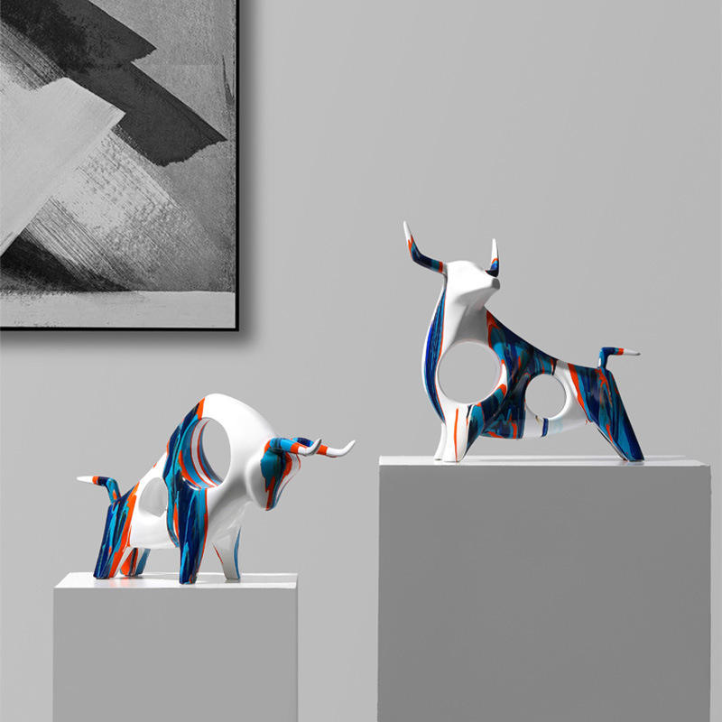 Eloria Modern Abstract Bull Sculpture Resin Art Figurine Home Office Decor Gift