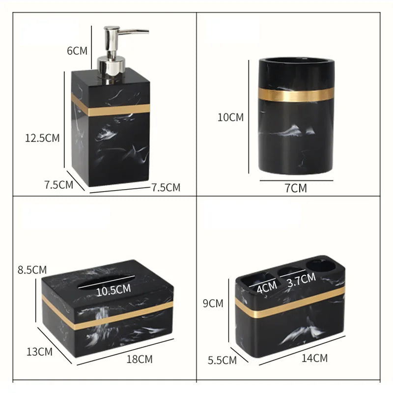 Royora Black Marble Look Resin Vanity Tray with Gold Handles