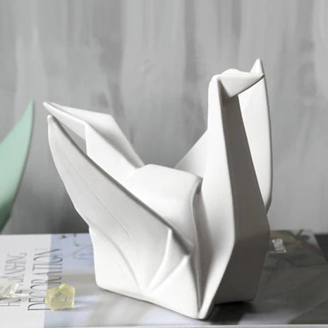 Novara Abstract Origami Bird Sculpture - Modern White Ceramic Home Decor Large