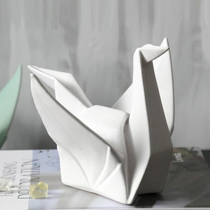Novara Abstract Origami Bird Sculpture - Modern White Ceramic Home Decor Large