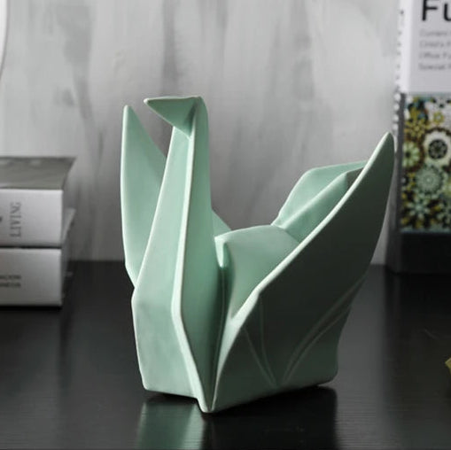 Novara Abstract Origami Bird Sculpture - Modern White Ceramic Home Decor Large