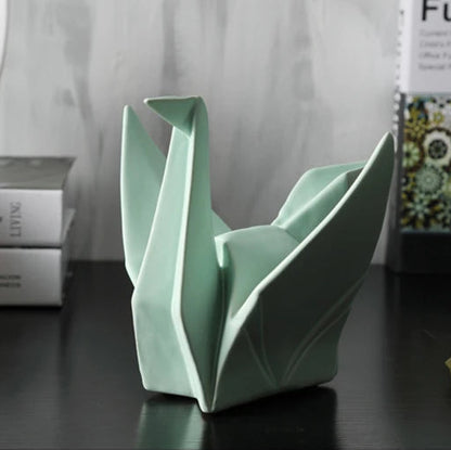 Novara Abstract Origami Bird Sculpture - Modern White Ceramic Home Decor Large