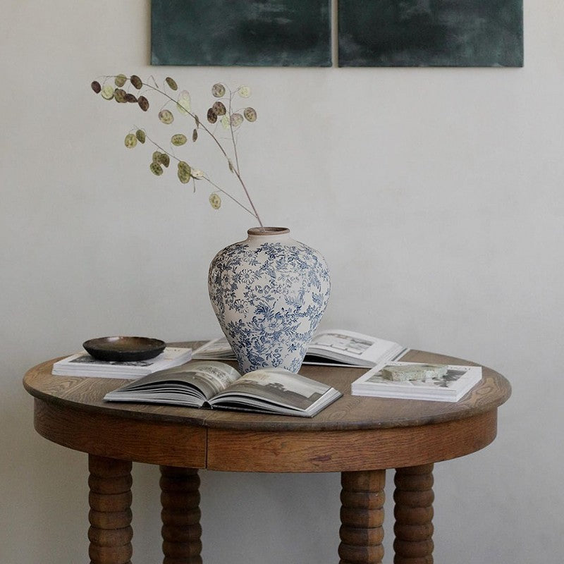 Hand-Painted Blue & White Ceramic Vase | Rustic Chinoiserie Floral Decor 2