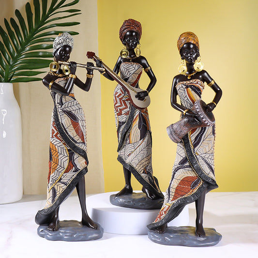 Royeva African Woman Resin Statue - Tribal Art Home Decor Figurine