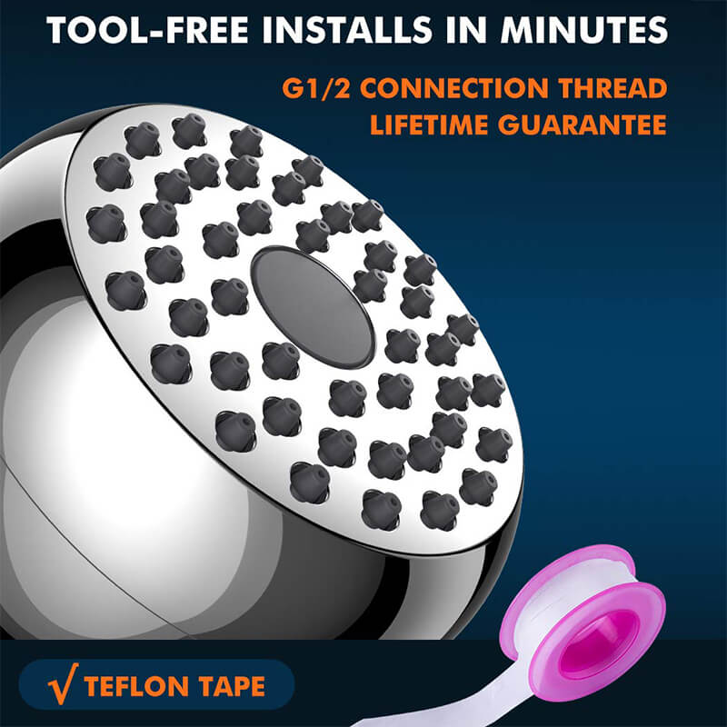 High Pressure Shower Head | Anti-Clog Nozzles | Chrome, Matt Black & Brushed Nickel | G1/2" Brass 4