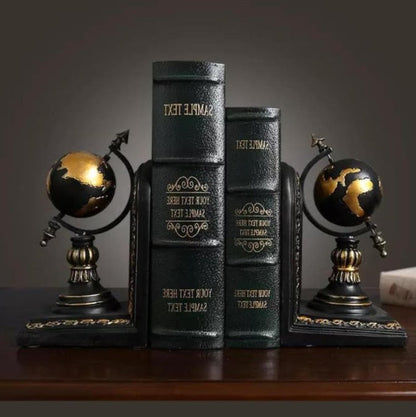 Novara Vintage Globe Bookends - Decorative Resin Office & Home Decor Set