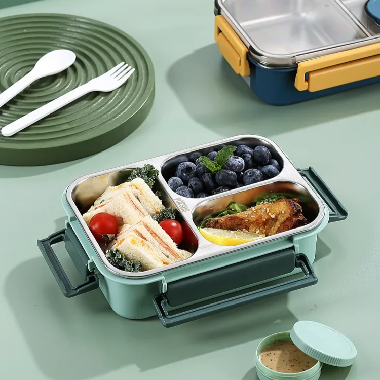 Insulated Stainless Steel Lunch Box with Divided Compartments and Leak-Resistant Lid 4