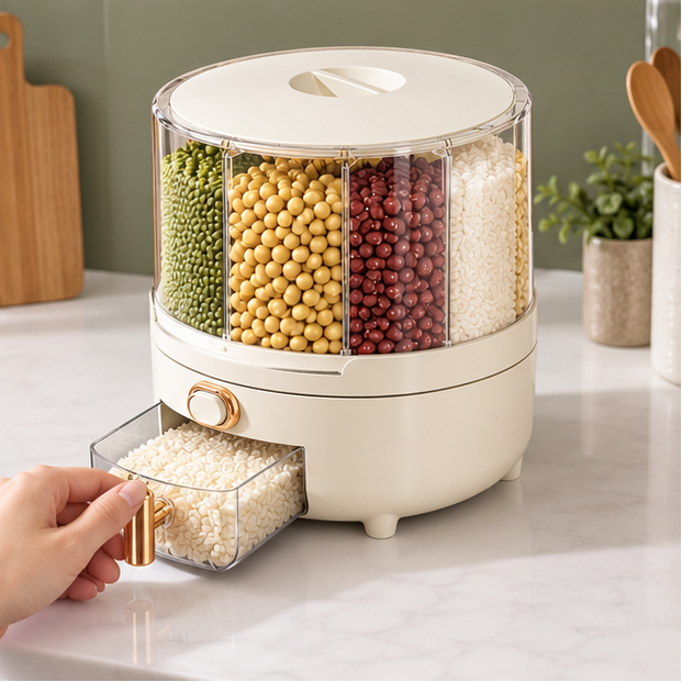 Royora 360 Rotating Grain Dispenser-Airtight Cereal Storage Container
